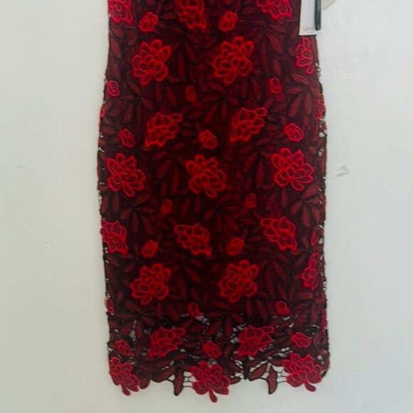 Calvin Klein Two-Tone Lace Sheath Dress - Size 6 | NWT Rosewood Red Midi - Picture 6 of 14